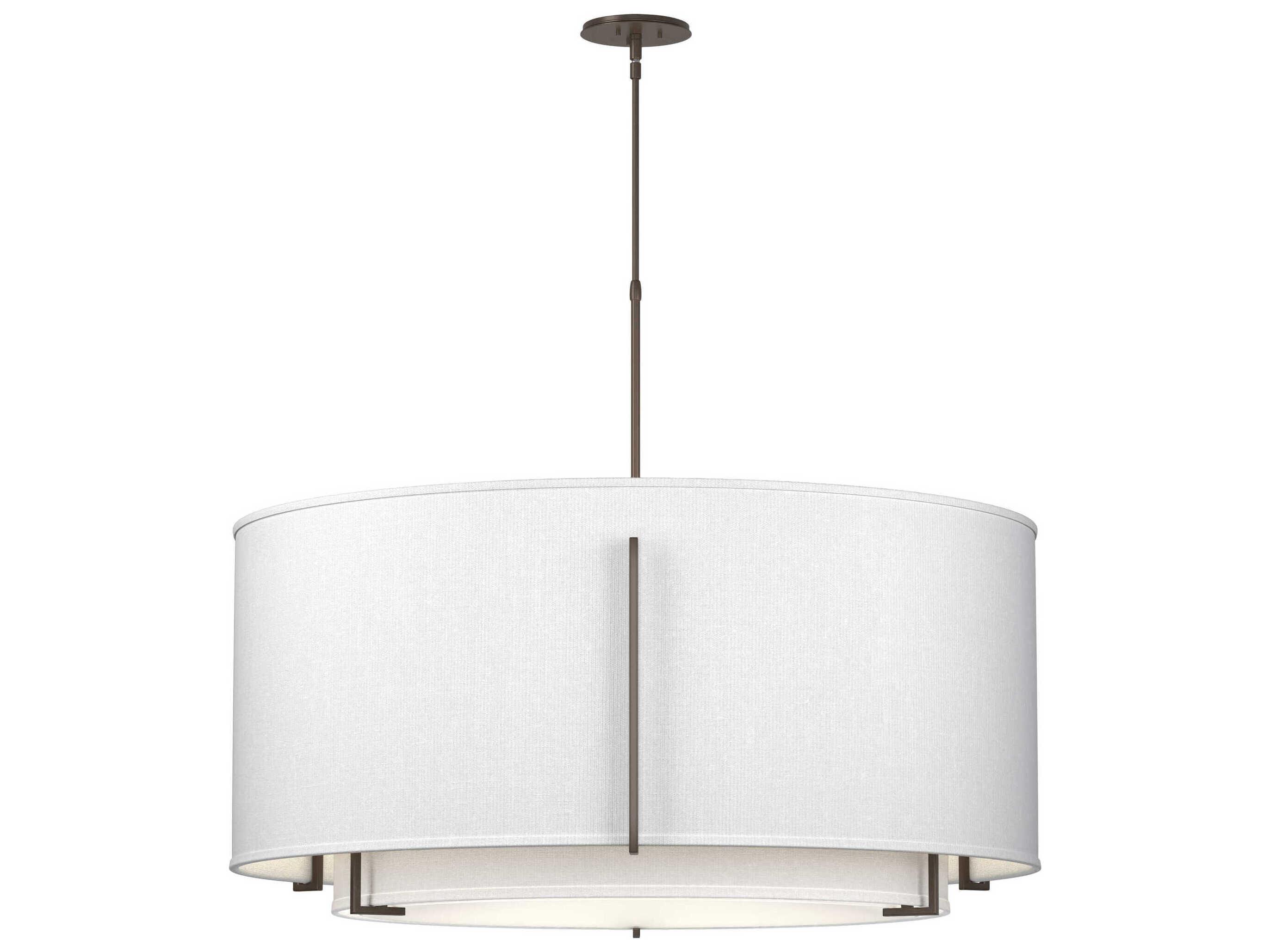 Hubbardton Forge Exos 6-Light Pewter Glass Drum Tiered Pendant