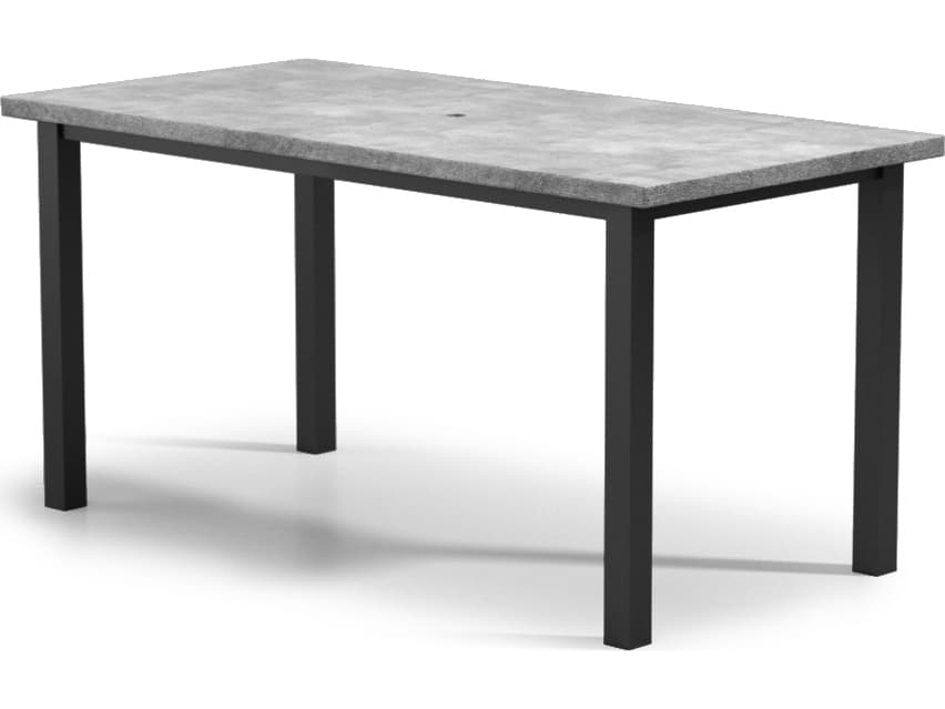 Homecrest Concrete Aluminum Rectangular Outdoor Patio Bar Table with Umbrella Hole