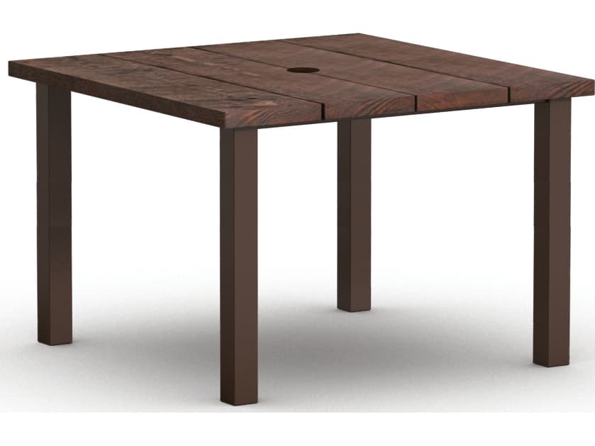 Homecrest Timber Aluminum Square Outdoor Patio Counter Table with Umbrella Hole