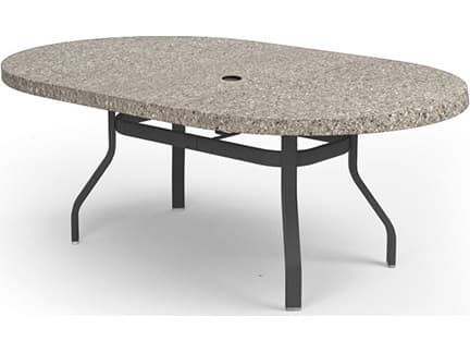 Homecrest Shadow Rock Natural Series Aluminum 72"W x 42"D Oval Dining Table with Umbrella Hole