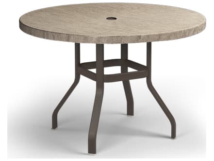Homecrest Slate Aluminum Round Patio Counter Table with Umbrella Hole