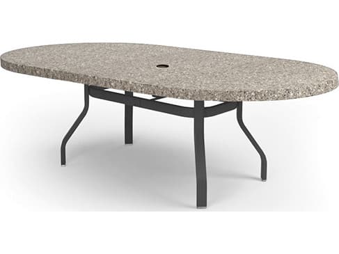 Homecrest Shadow Rock Natural Series Aluminum 84"W x 44"D Oval Dining Table with Umbrella Hole