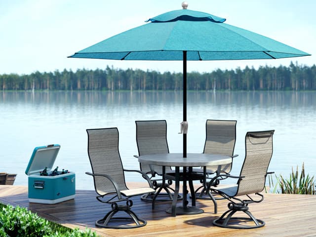 Homecrest Concrete Aluminum Round Outdoor Patio Counter Table with Umbrella Hole