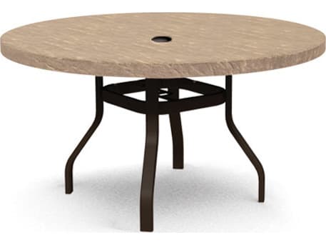 Homecrest Sandstone Faux Aluminum Round Outdoor Counter Table with Umbrella Hole