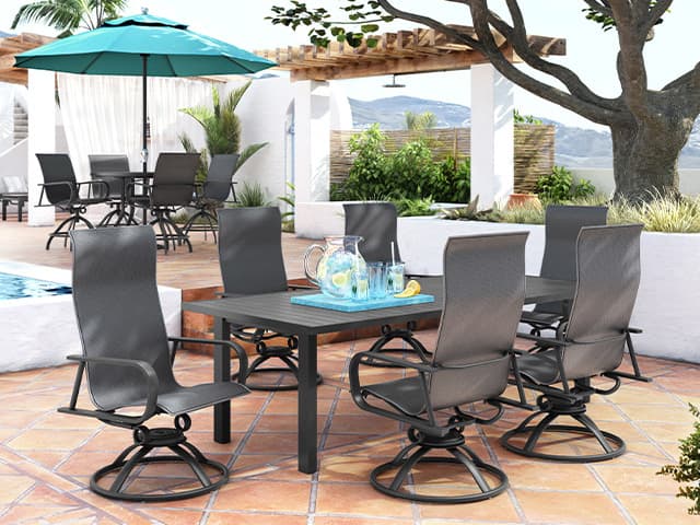 Homecrest Latitude Aluminum Rectangular Cafe Post Base Table with Umbrella Hole