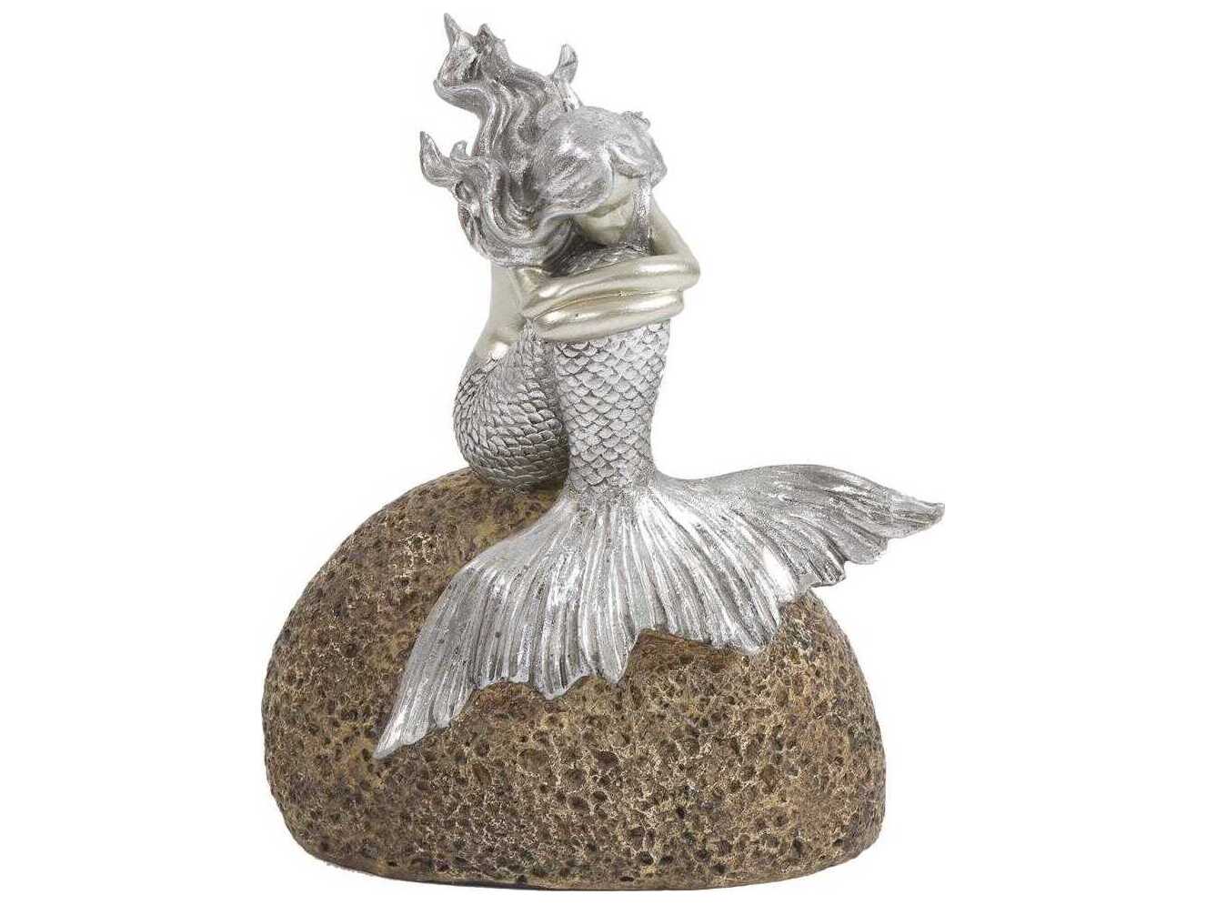 Howard Elliott Textured Silver Mermaid on Rock Sculpture