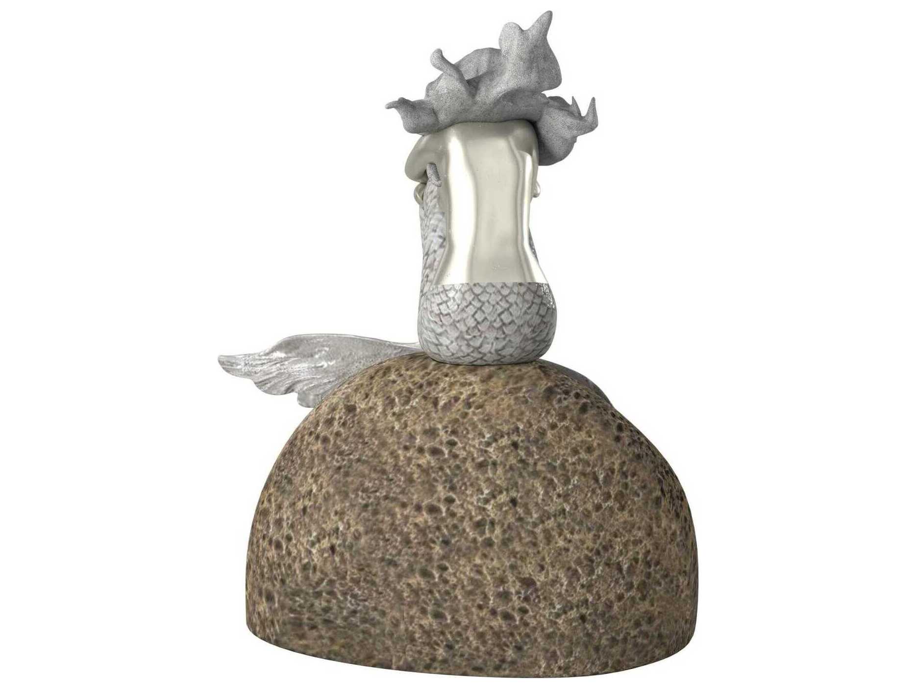 Howard Elliott Textured Silver Mermaid on Rock Sculpture