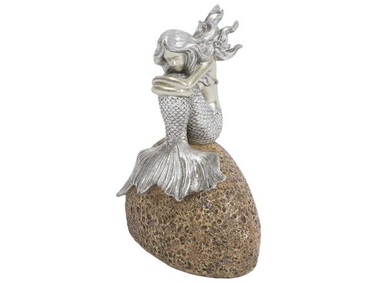 Howard Elliott Textured Silver Mermaid on Rock Sculpture