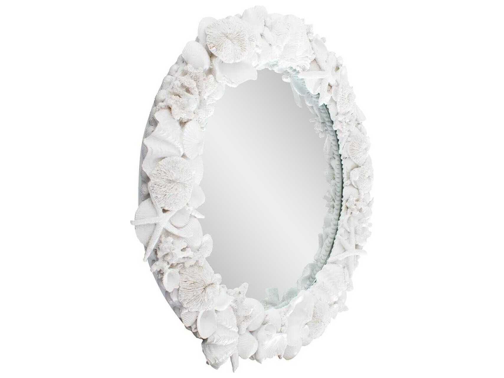 Howard Elliott Whitewater Shell Matte White Round Wall Mirror