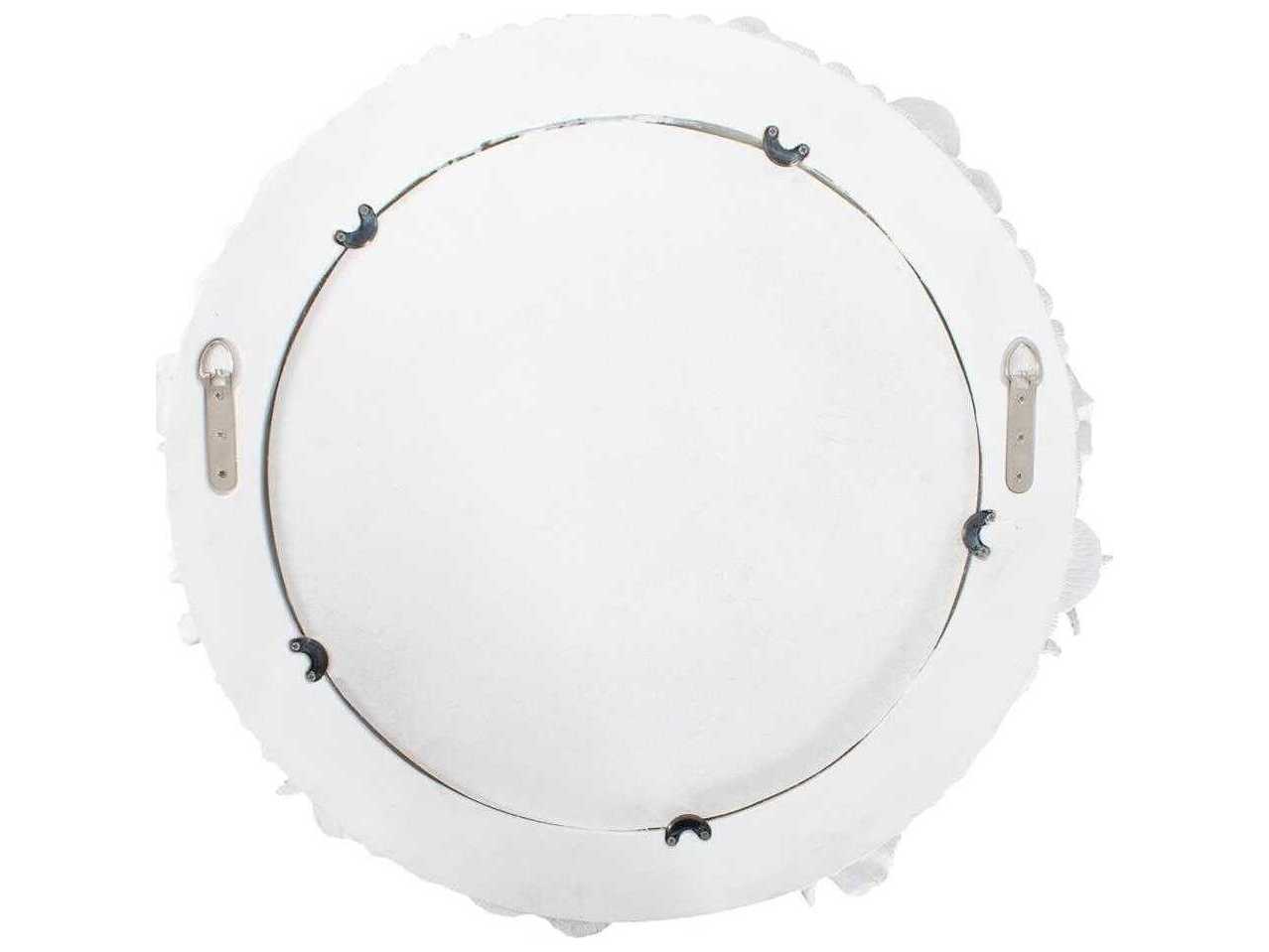 Howard Elliott Whitewater Shell Matte White Round Wall Mirror