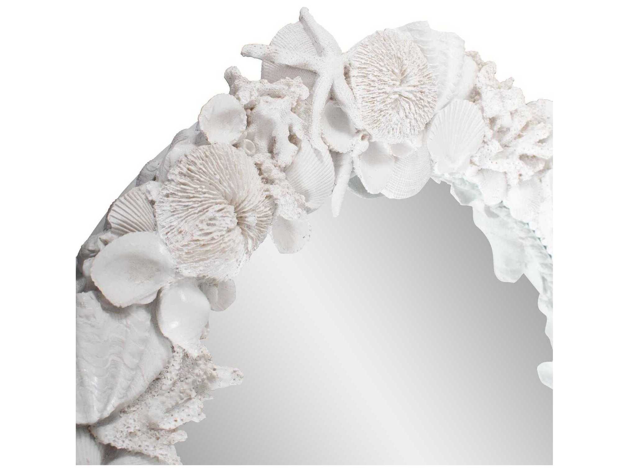 Howard Elliott Whitewater Shell Matte White Round Wall Mirror