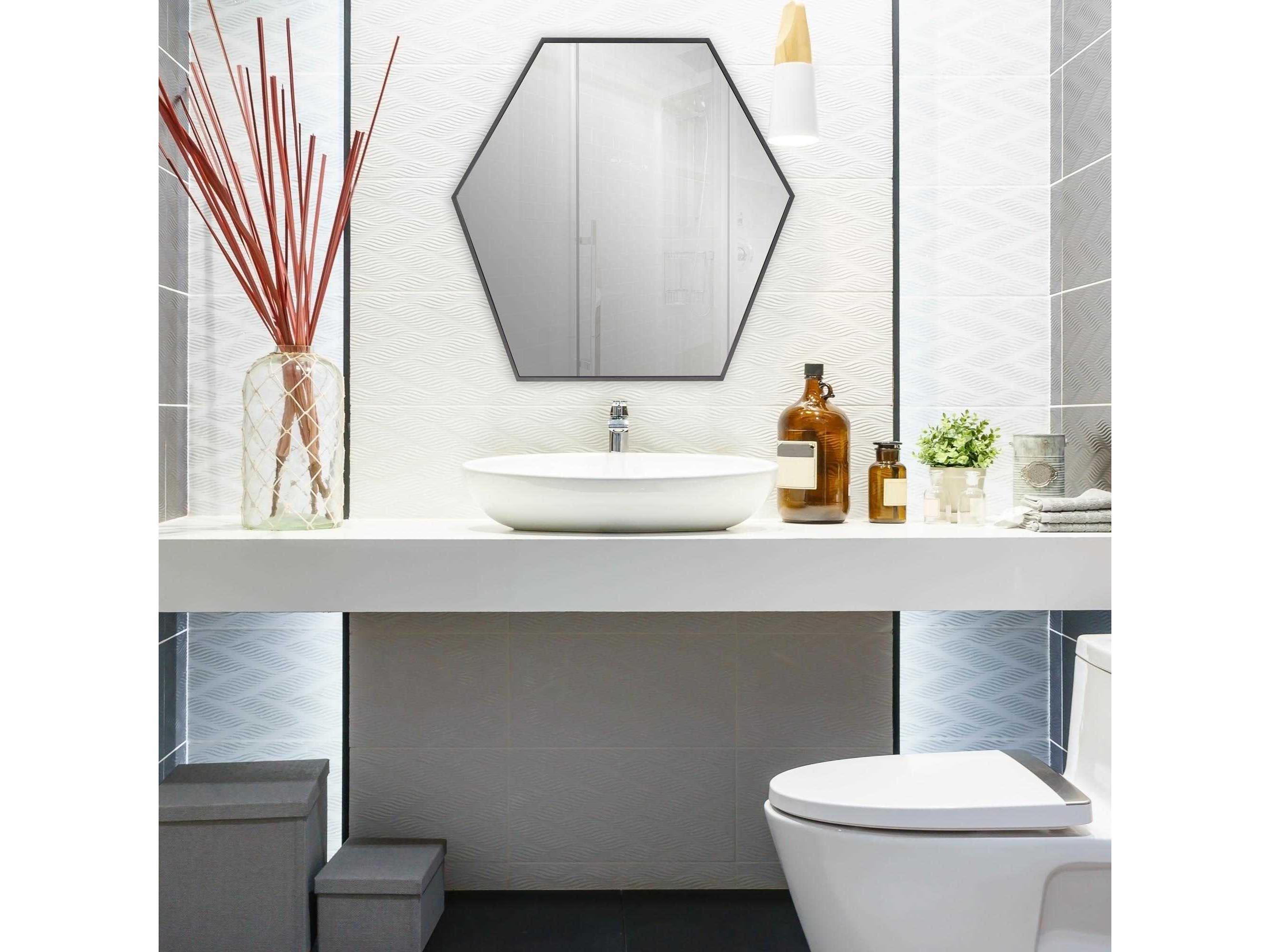 Howard Elliott Geometric Graphite Hexagon Wall Mirror