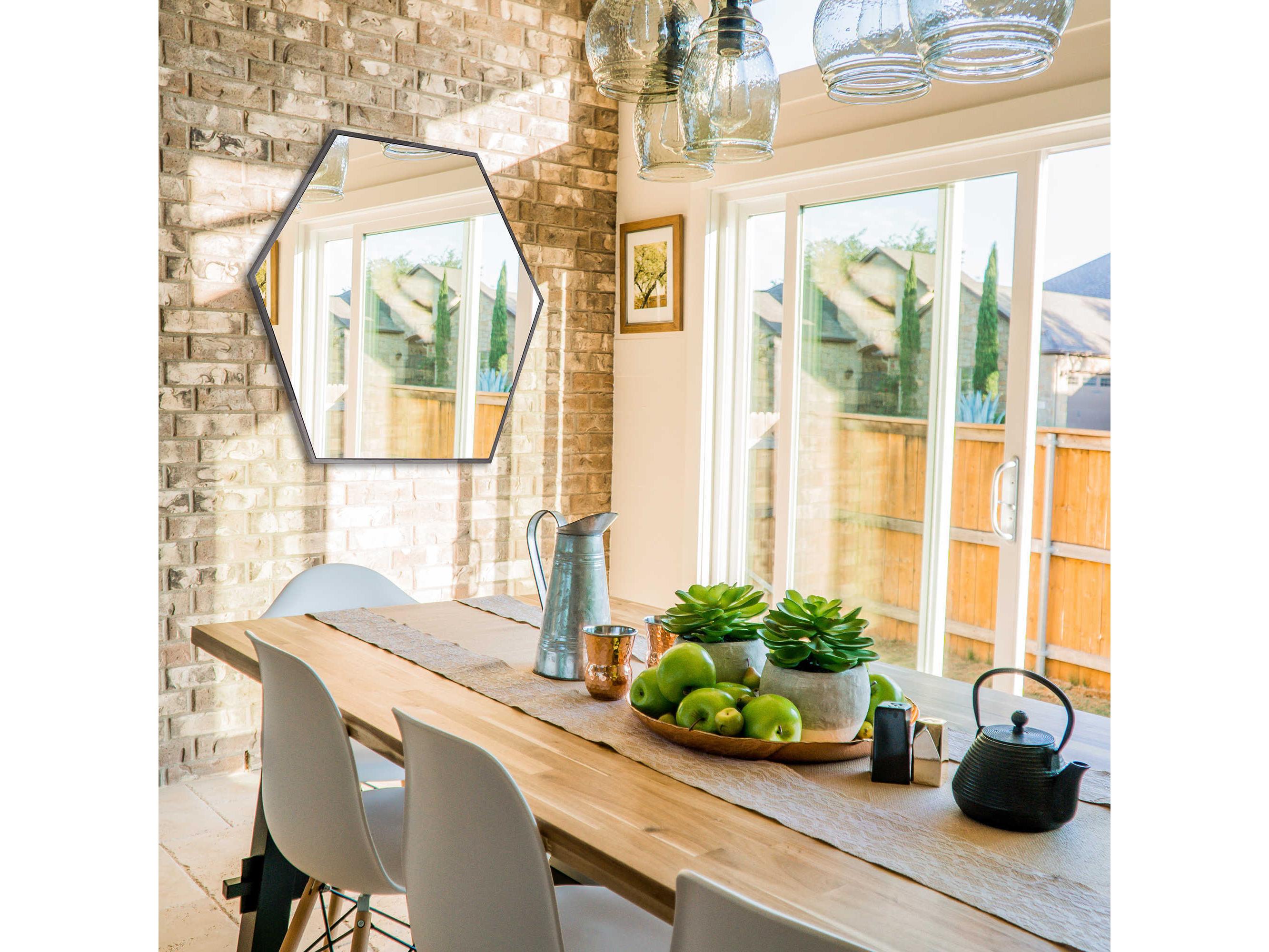 Howard Elliott Geometric Graphite Hexagon Wall Mirror