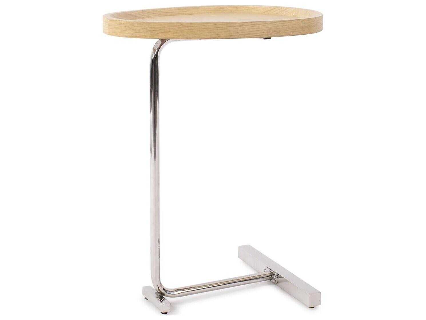 Howard Elliott Tobin Oval Wood Bleached Oak Bright Silver End Table