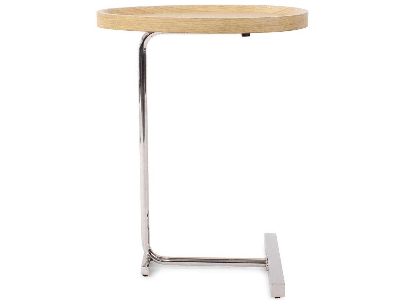 Howard Elliott Tobin Oval Wood Bleached Oak Bright Silver End Table