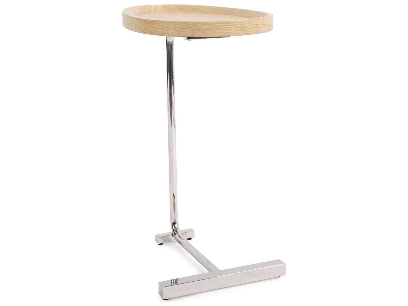 Howard Elliott Tobin Oval Wood Bleached Oak Bright Silver End Table