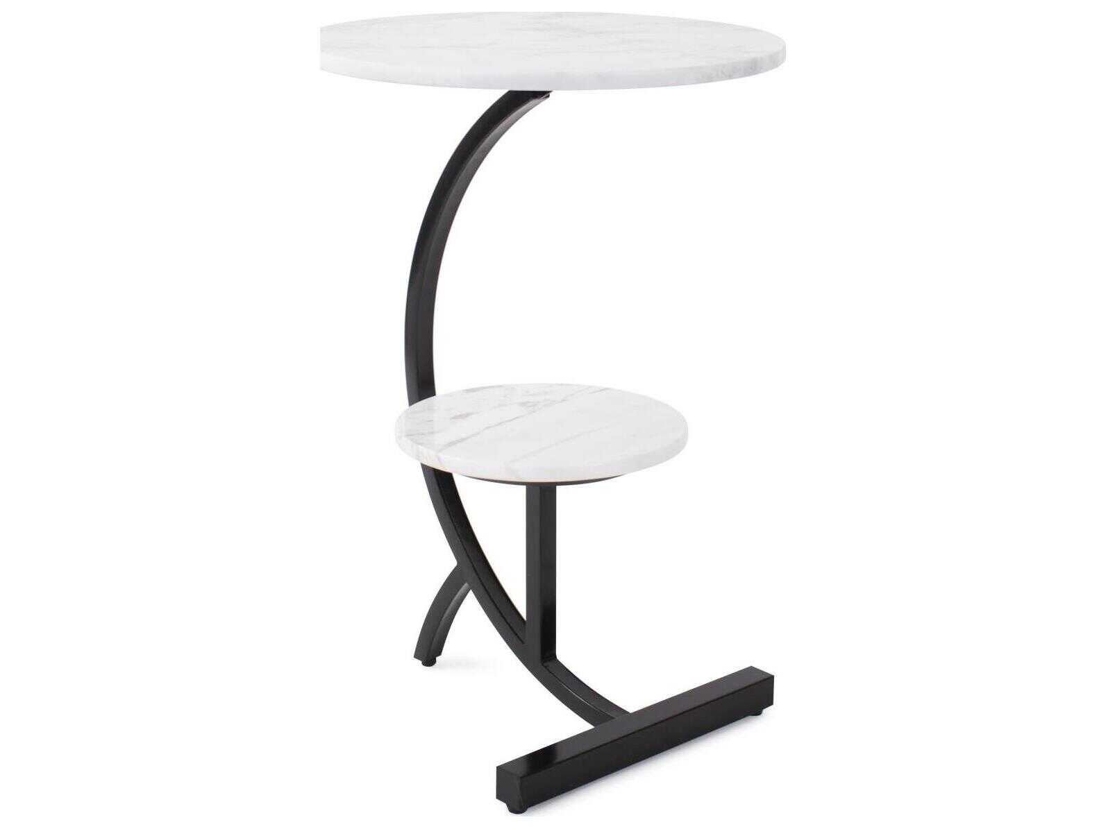 Howard Elliott Tobin Round Marble Black White End Table