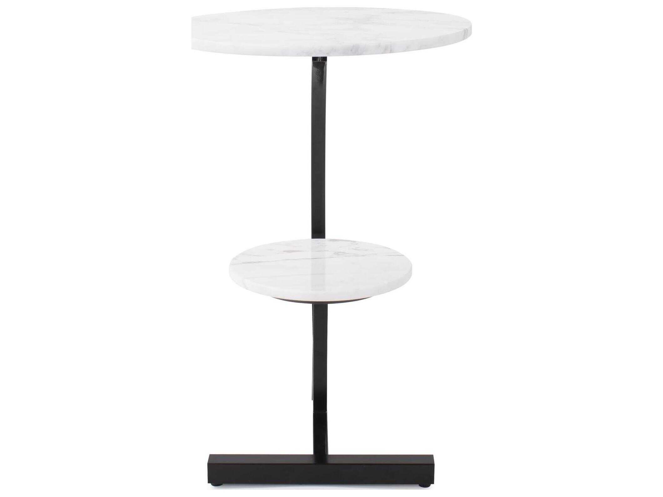 Howard Elliott Tobin Round Marble Black White End Table