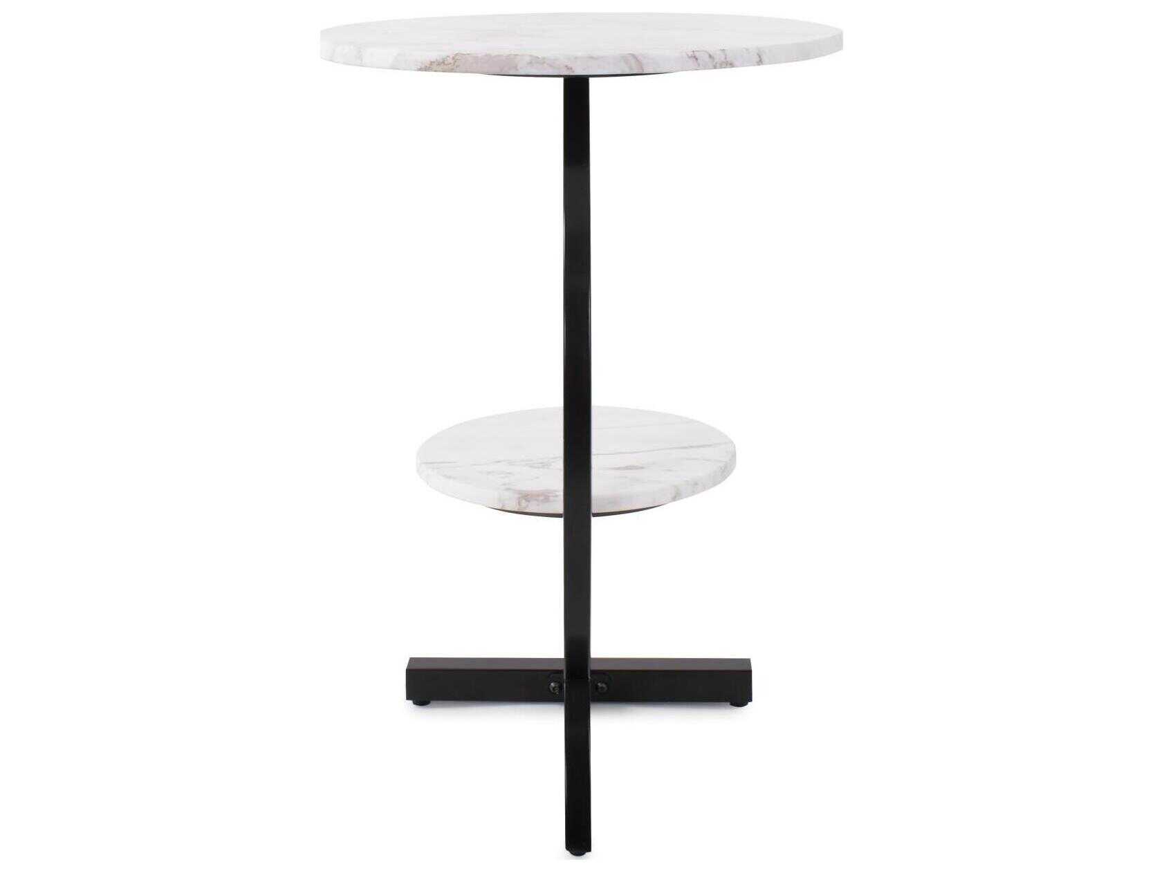 Howard Elliott Tobin Round Marble Black White End Table
