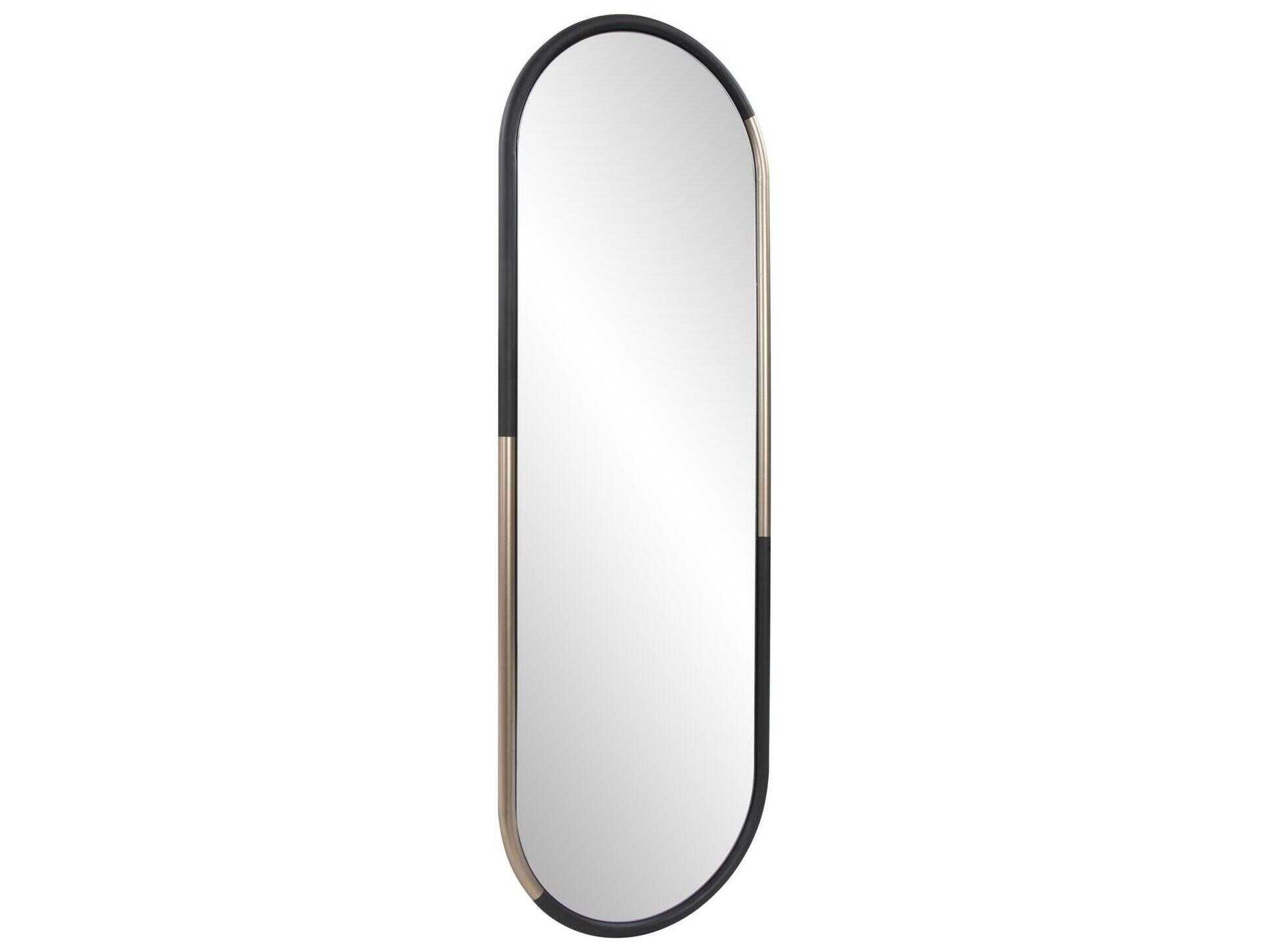 Howard Elliott Fitzgerald Black Brass Oval Wall Mirror