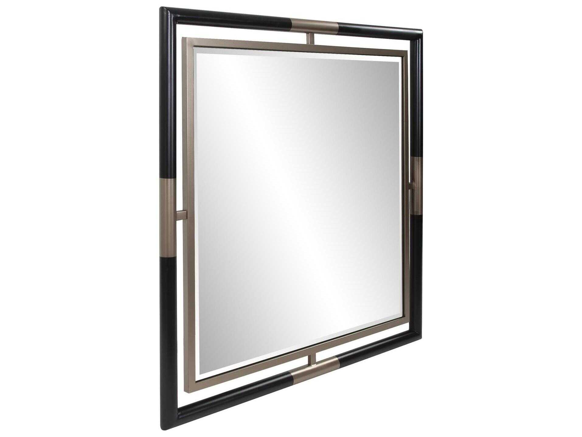 Howard Elliott Fitzgerald Black Brass Square Wall Mirror