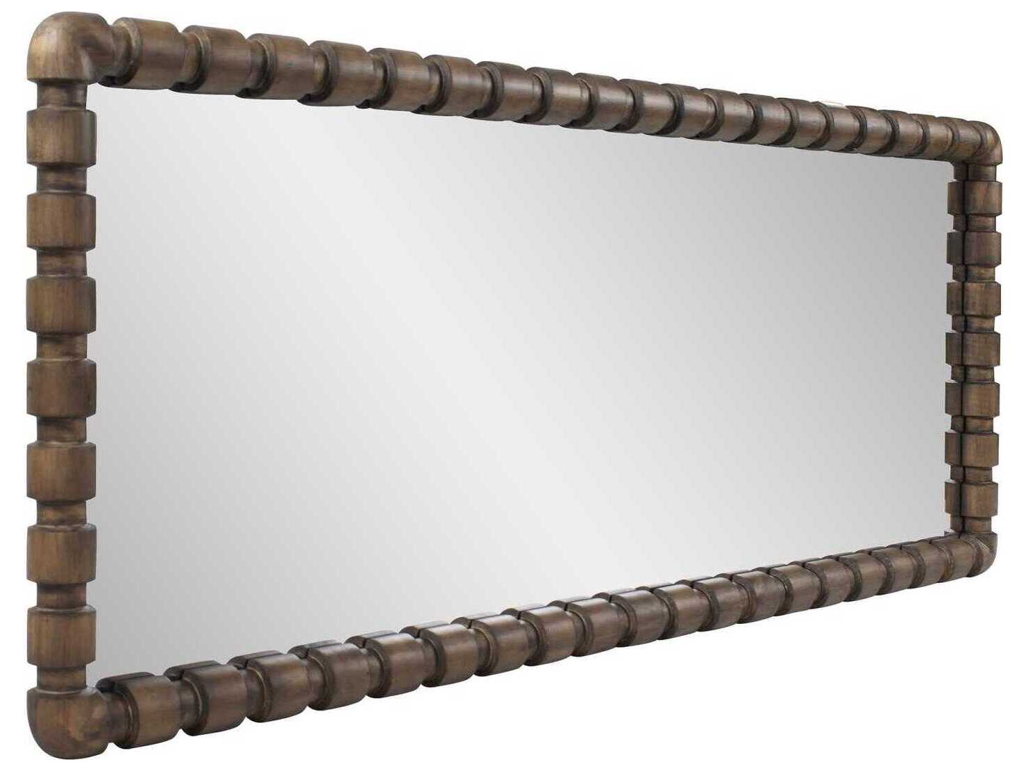 Howard Elliott Wooden Bobbin Stained Brown Rectangular Wall Mirror