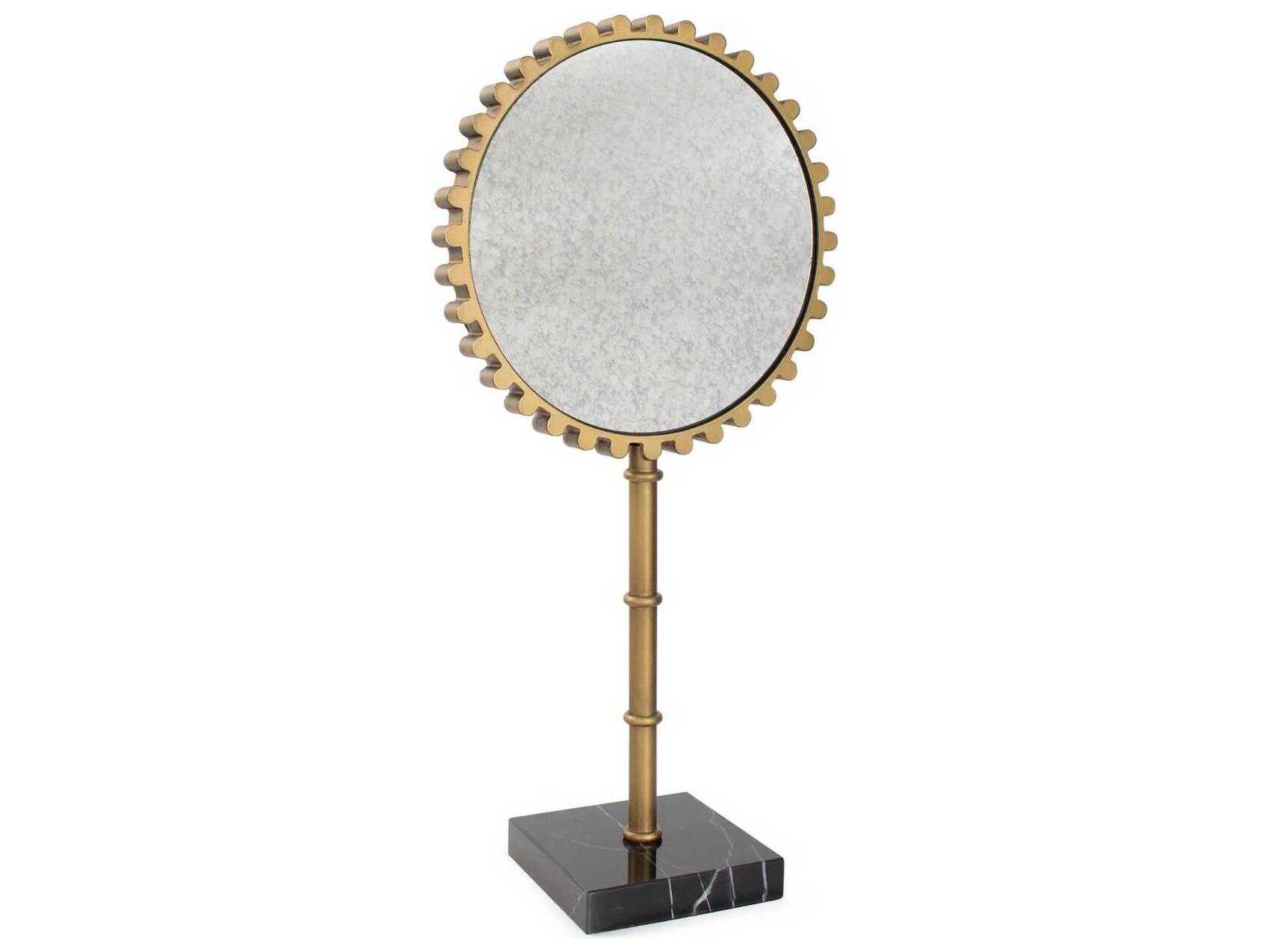 Howard Elliott Bellingham Antique Brass Round Tabletop Mirror