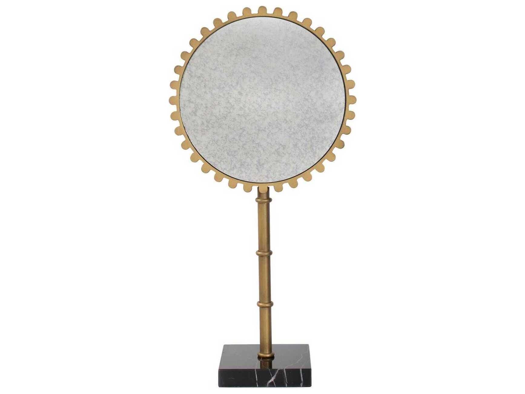 Howard Elliott Bellingham Antique Brass Round Tabletop Mirror