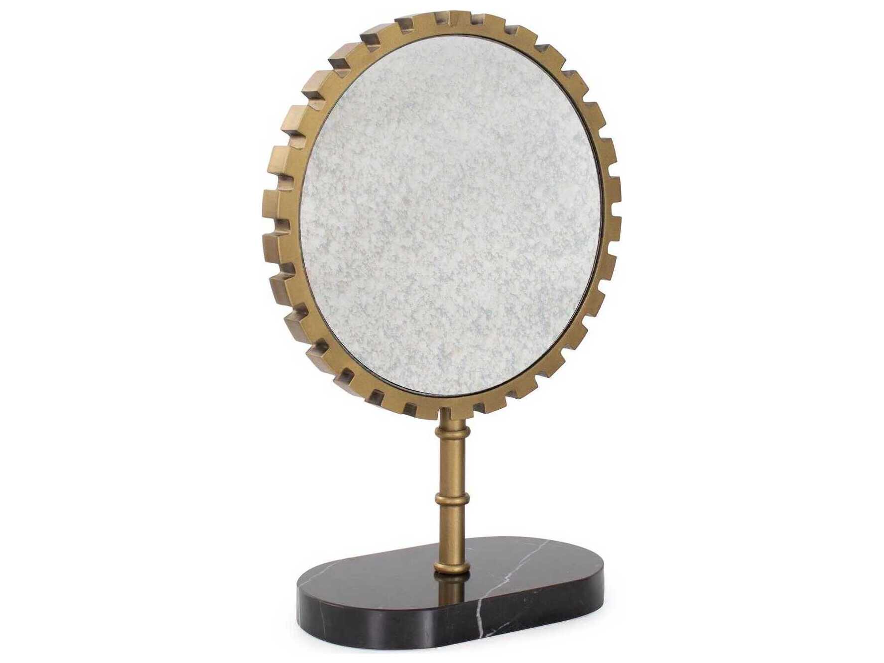 Howard Elliott Bellingham Antique Brass Round Tabletop Mirror