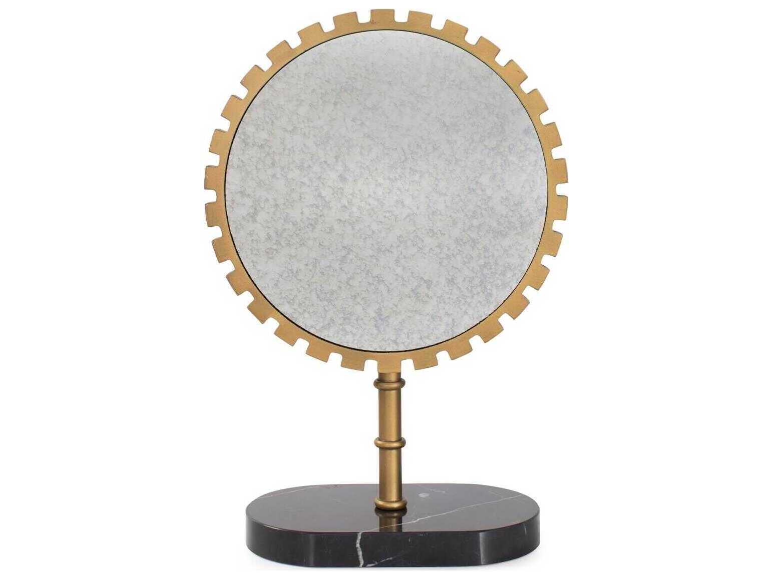 Howard Elliott Bellingham Antique Brass Round Tabletop Mirror