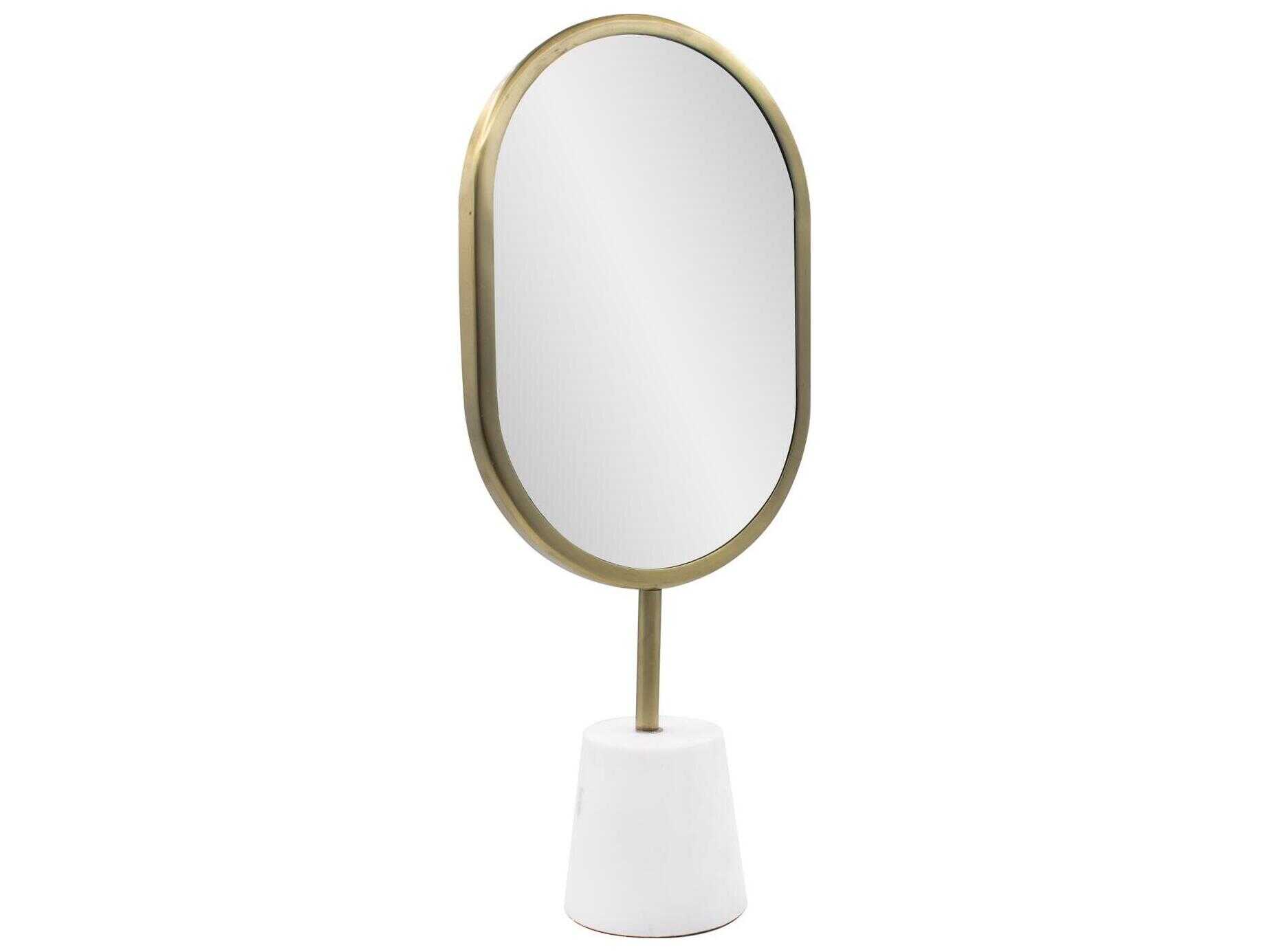 Howard Elliott Bogna Brass White Oval Table Top Mirror