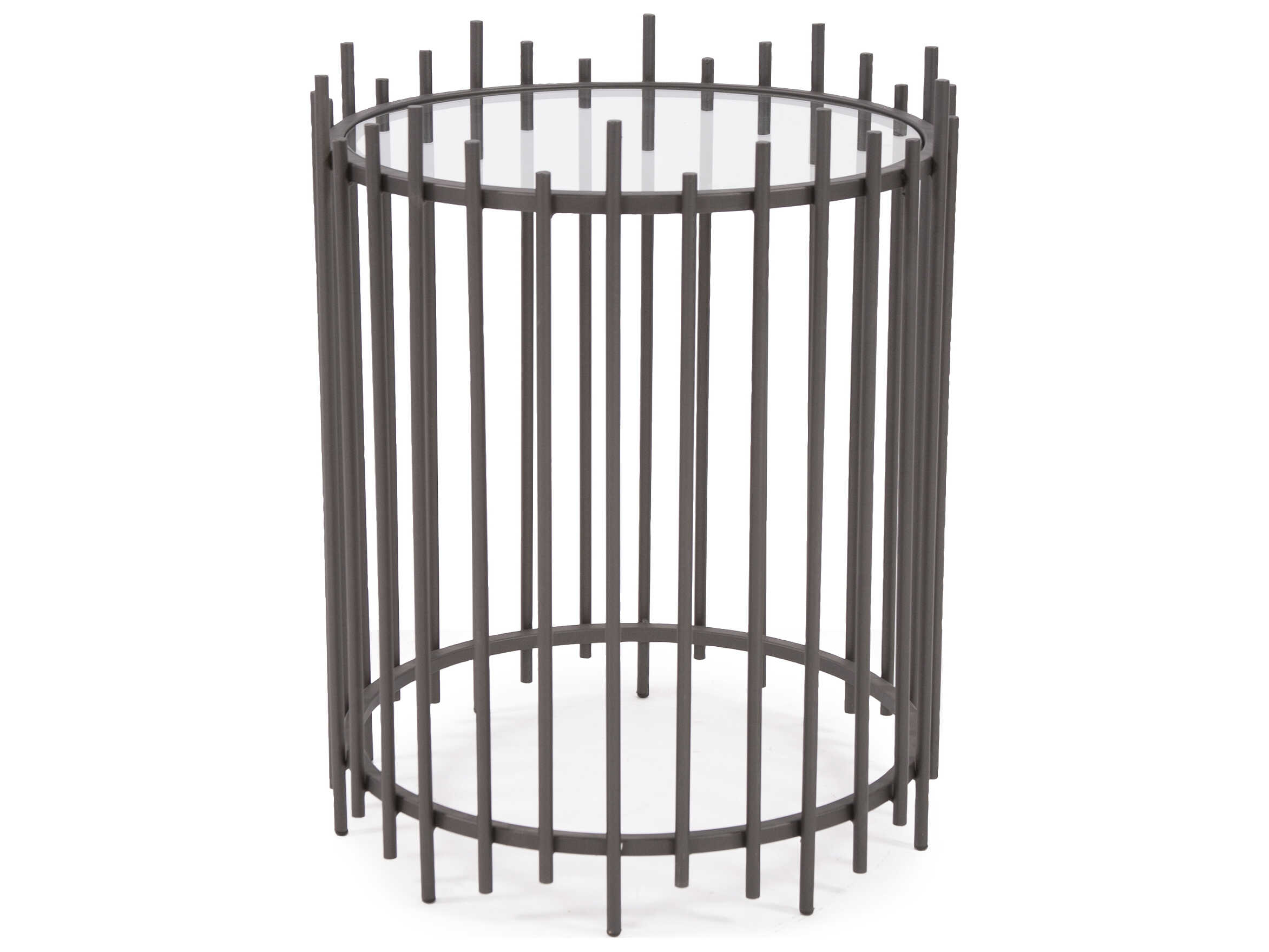 Howard Elliott Iron Rod Round Glass Graphite End Table