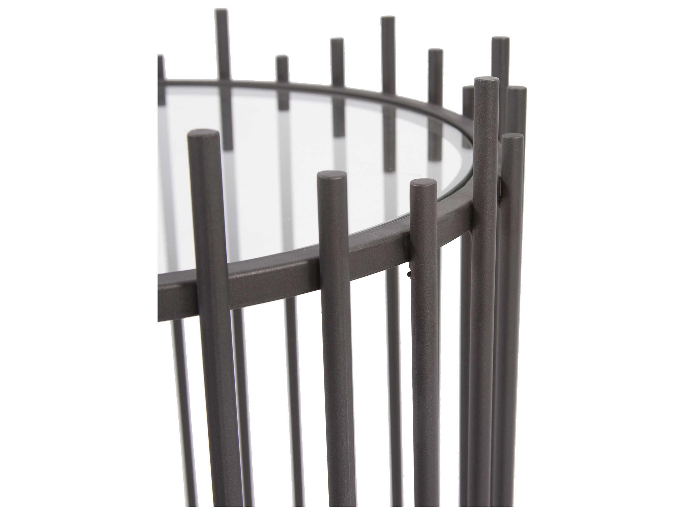 Howard Elliott Iron Rod Round Glass Graphite End Table