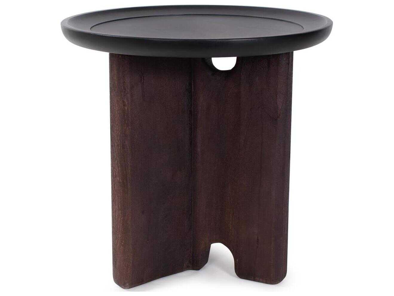 Howard Elliott Bollack Round Wood Brown Black End Table