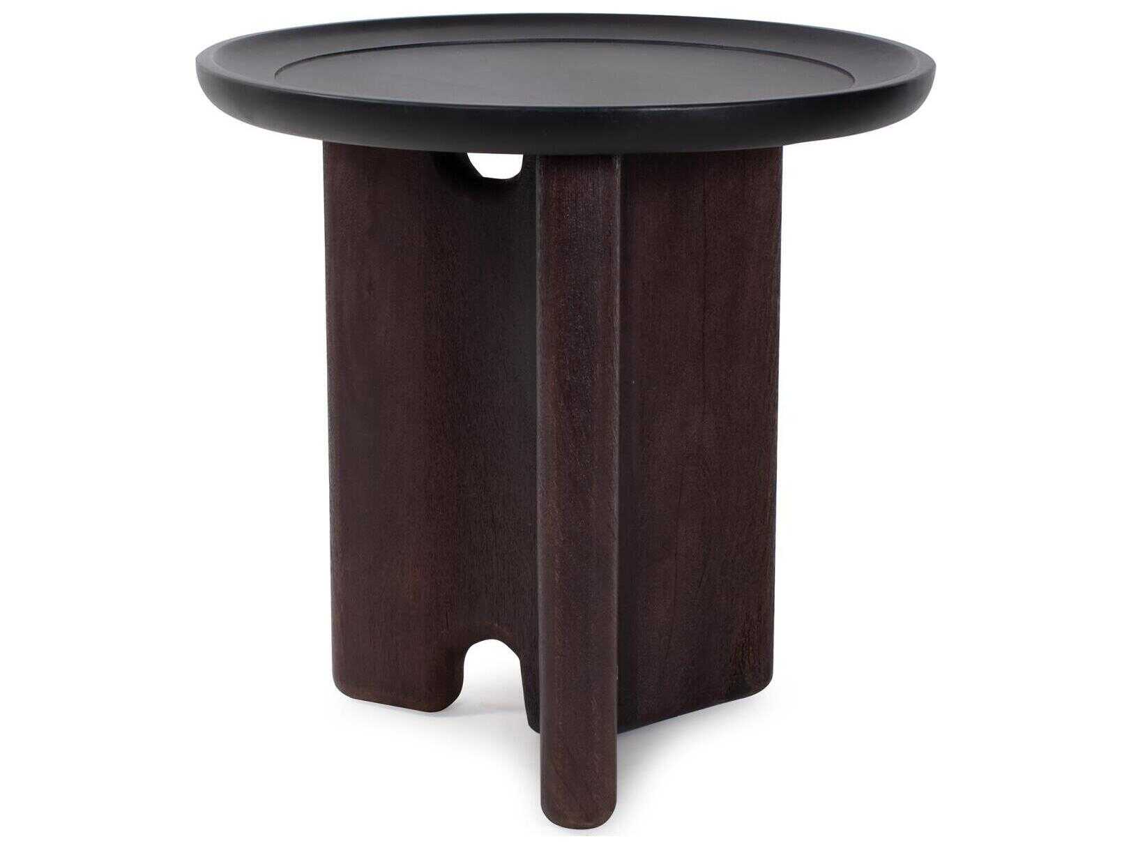 Howard Elliott Bollack Round Wood Brown Black End Table