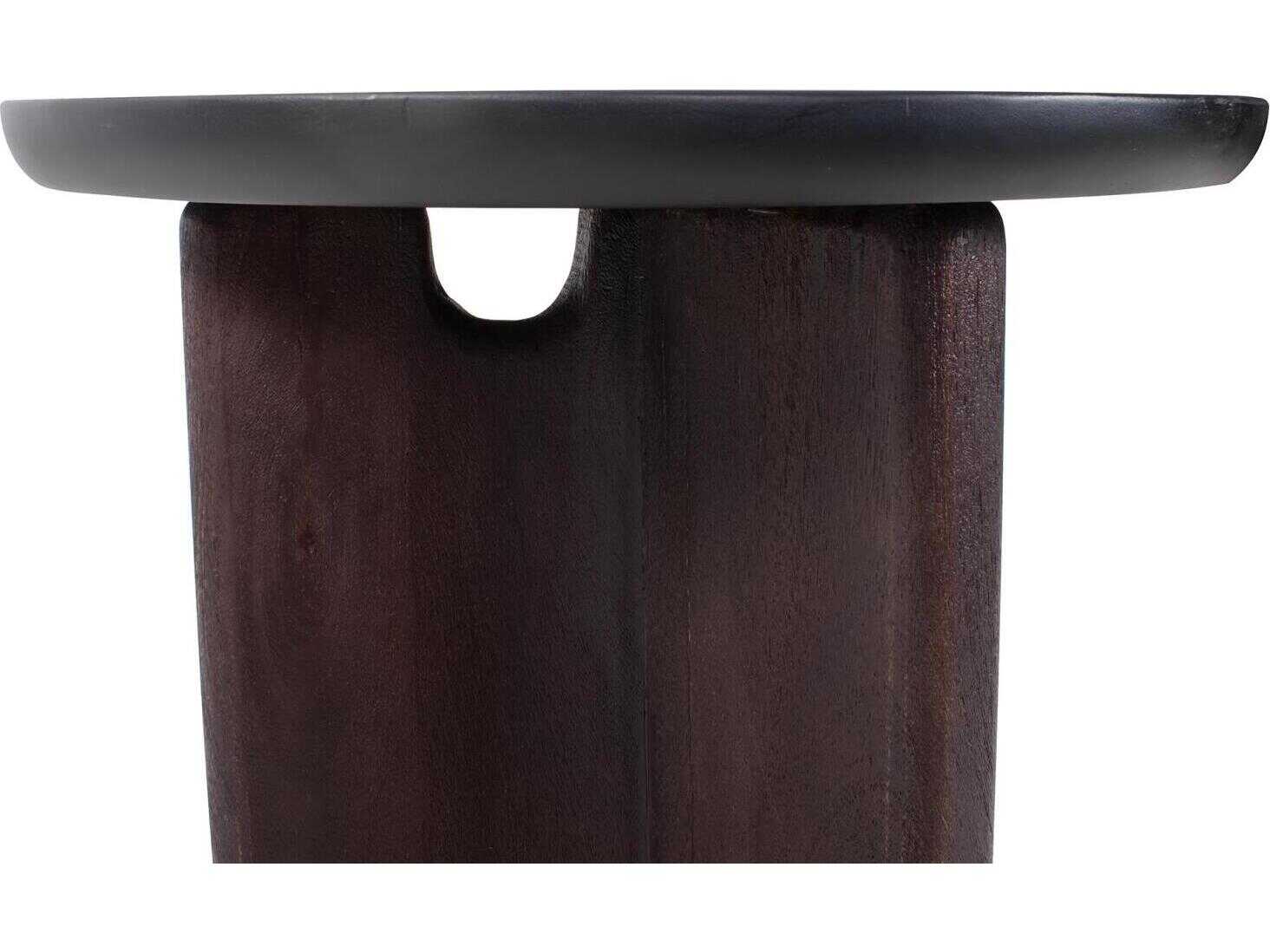 Howard Elliott Bollack Round Wood Brown Black End Table