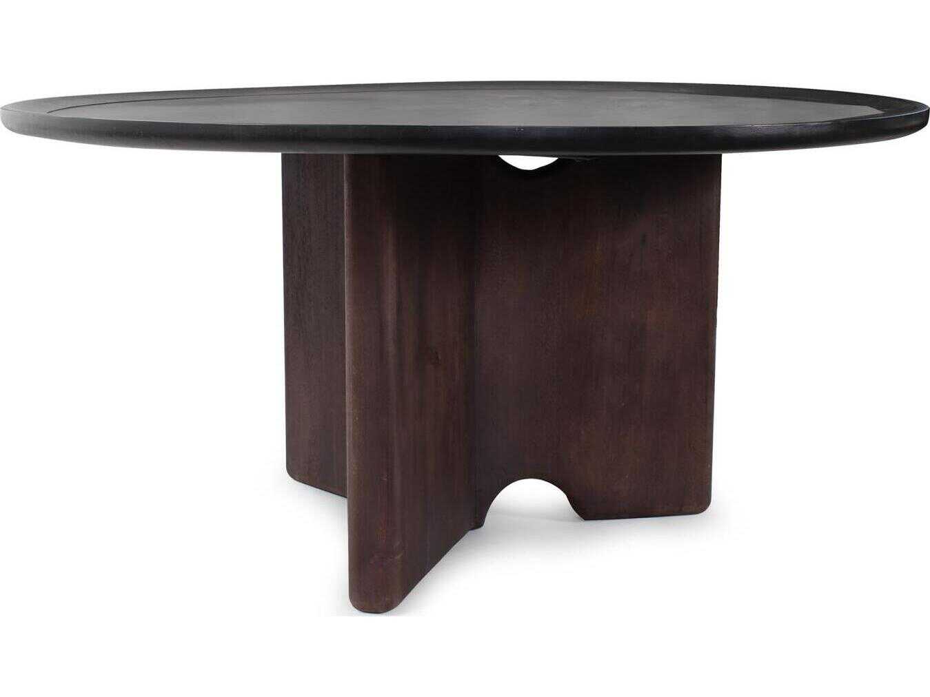Howard Elliott Bollack Round Wood Brown Black Dining Table