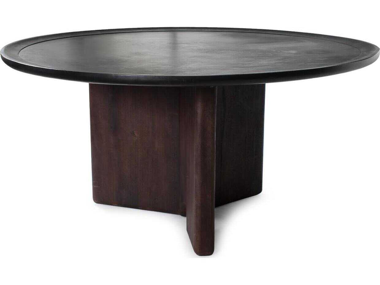 Howard Elliott Bollack Round Wood Brown Black Dining Table