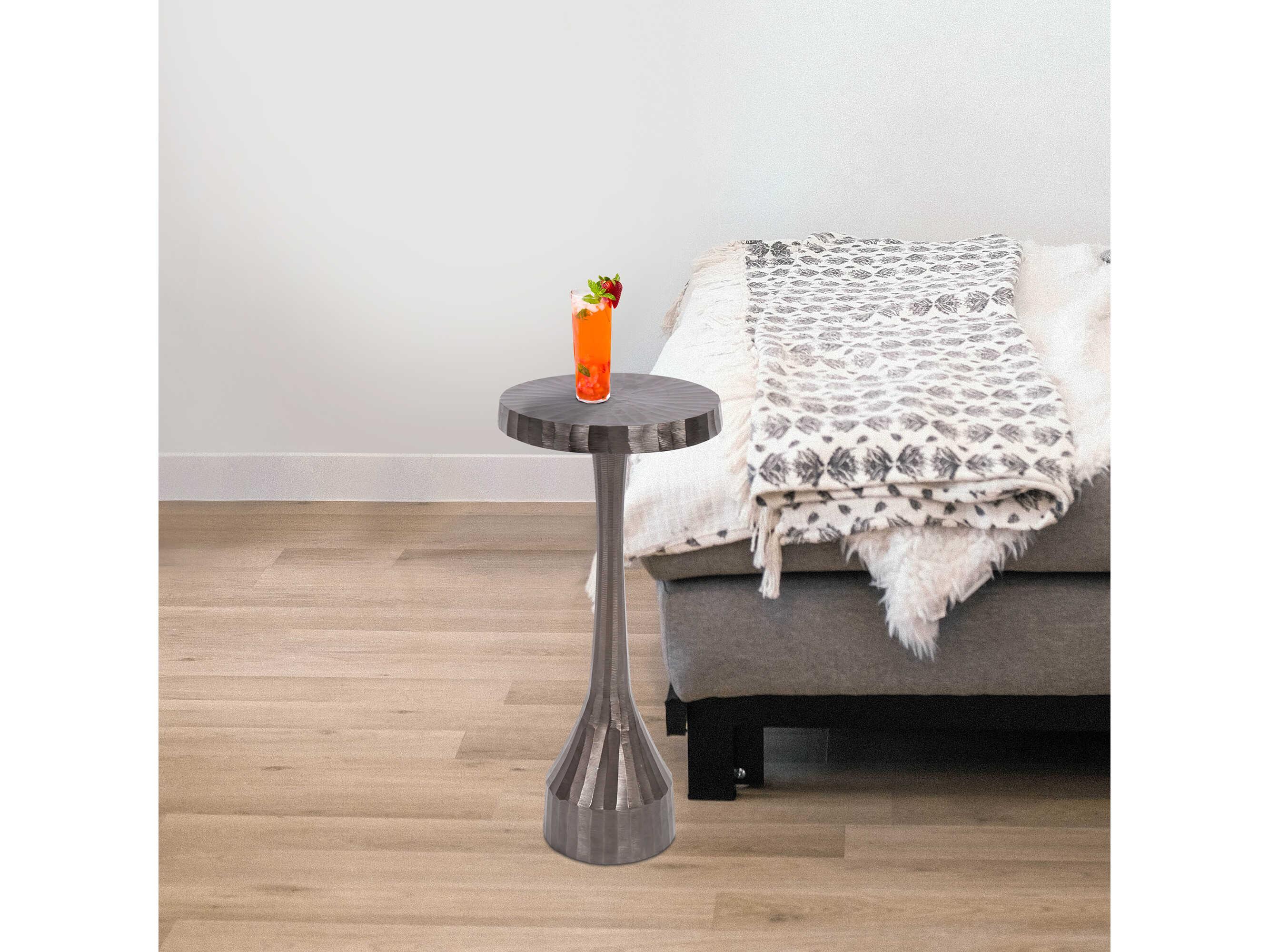 Howard Elliott Chiseled 9" Round Metal Graphite End Table