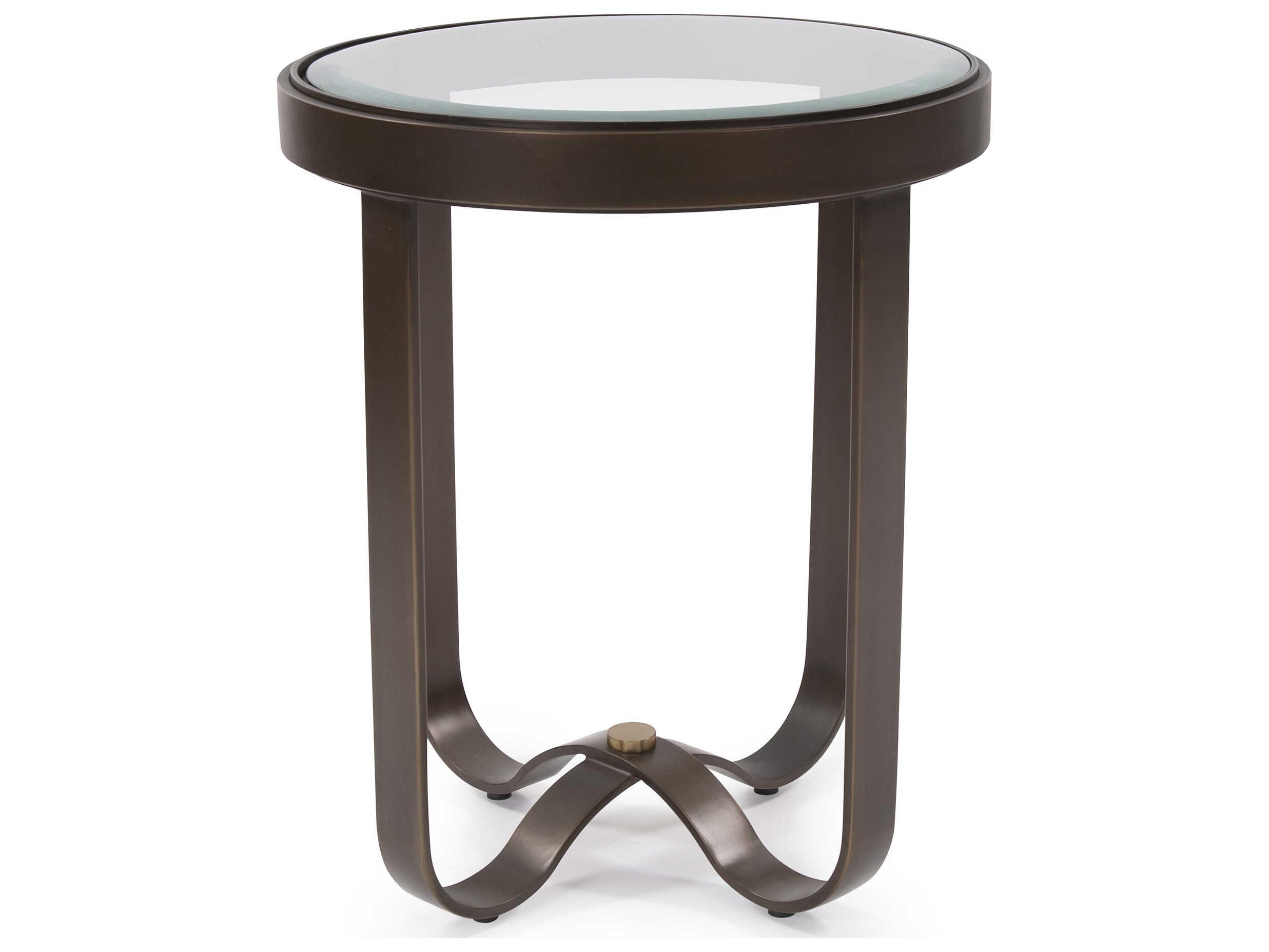 Howard Elliott Round Glass Bronze End Table