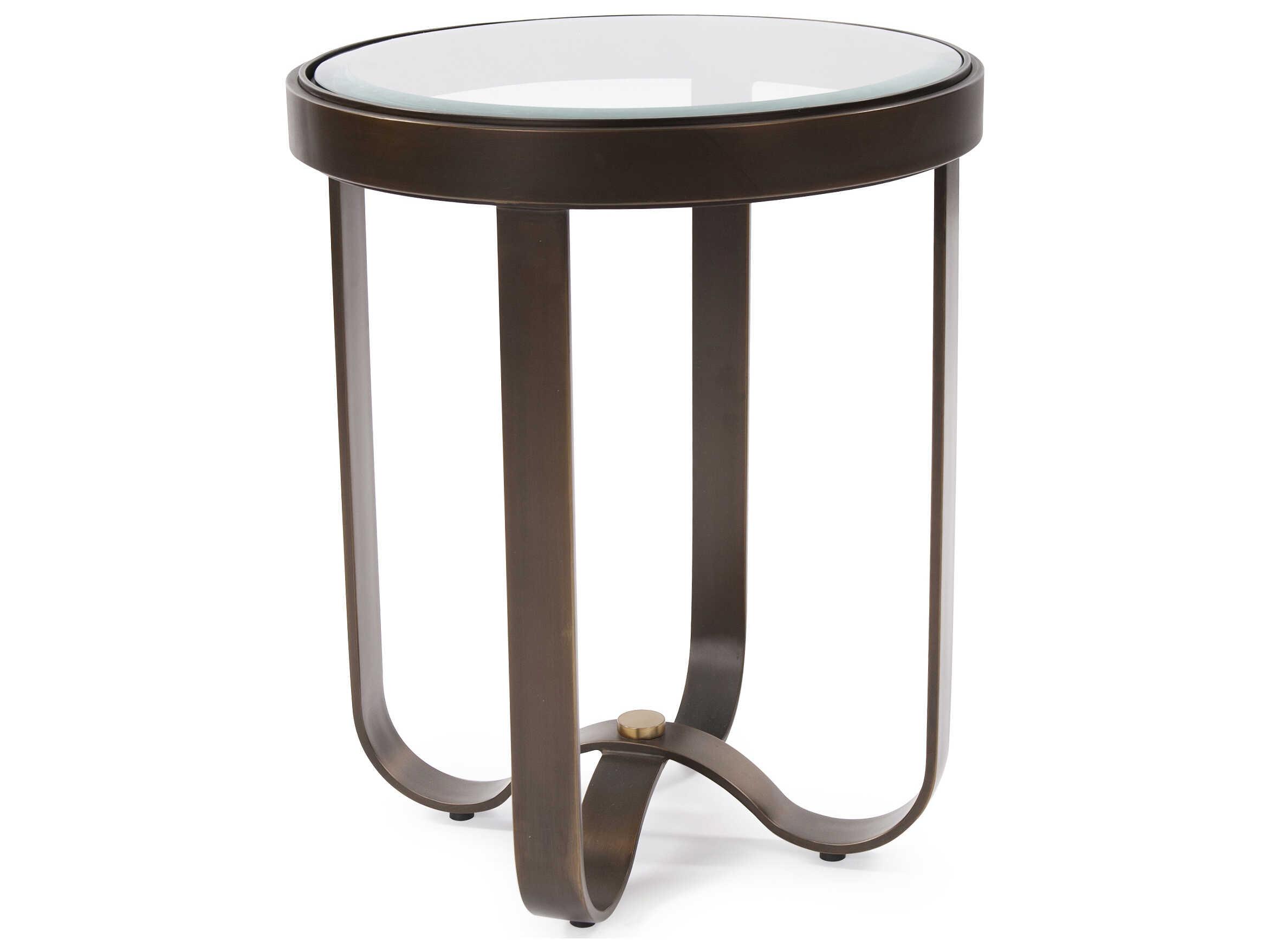 Howard Elliott Round Glass Bronze End Table