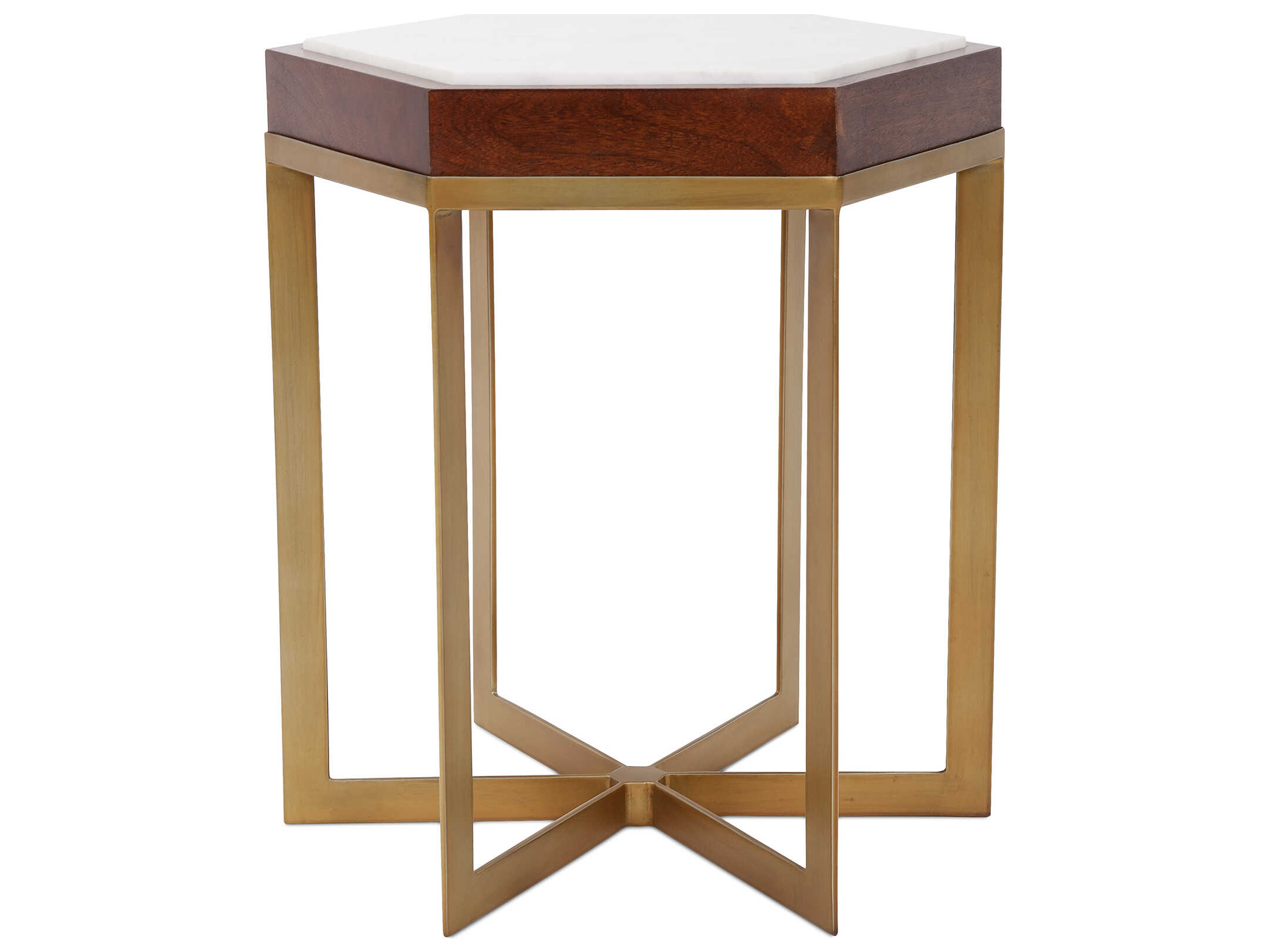 Howard Elliott Van Berkel Hexagon Marble Brass End Table