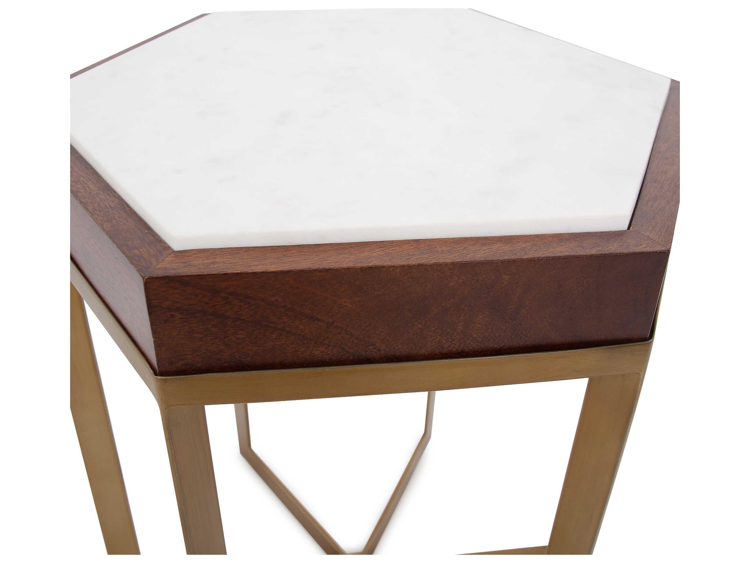 Howard Elliott Van Berkel Hexagon Marble Brass End Table