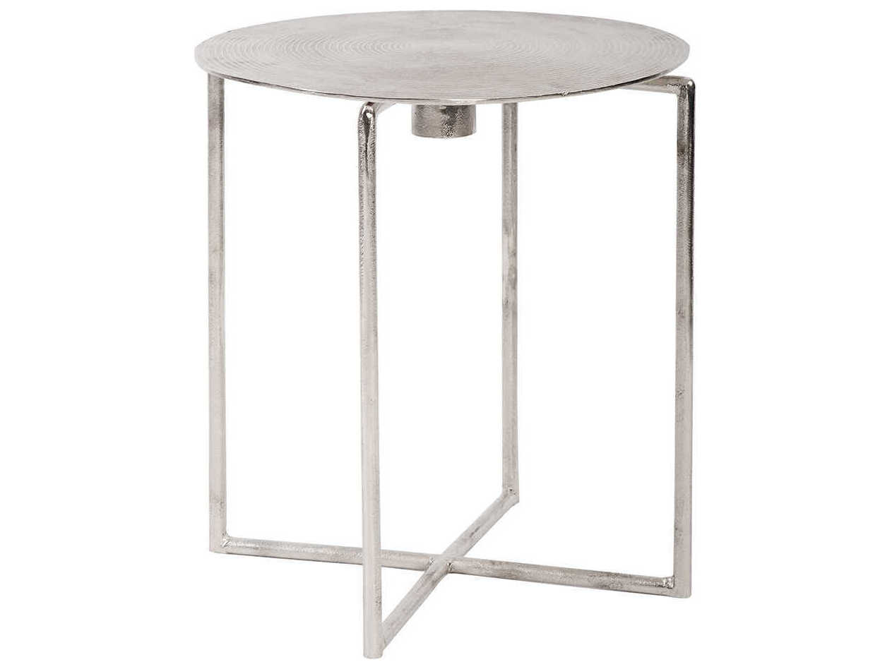 Howard Elliott Round Metal Silver End Table