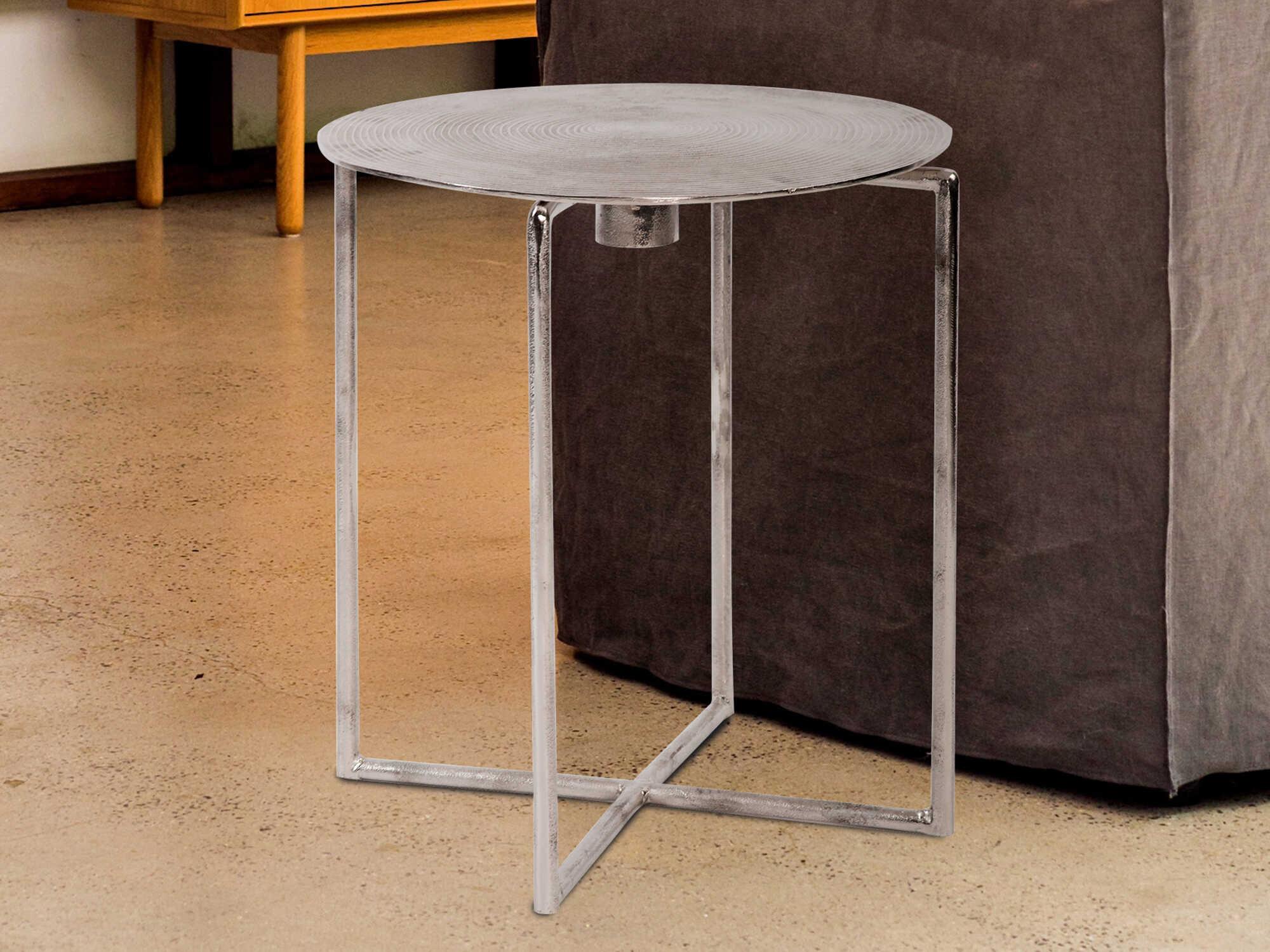 Howard Elliott Round Metal Silver End Table