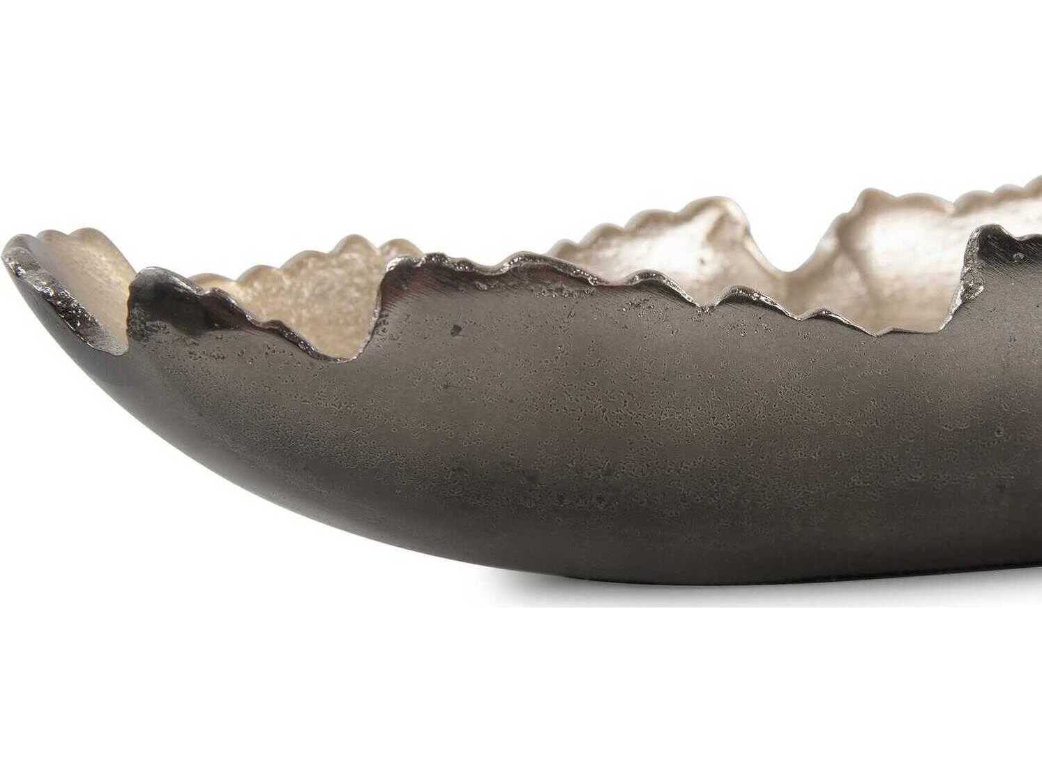 Howard Elliott Baniff Bronze Jagged Edged Shallow Oval Decorative Bowl