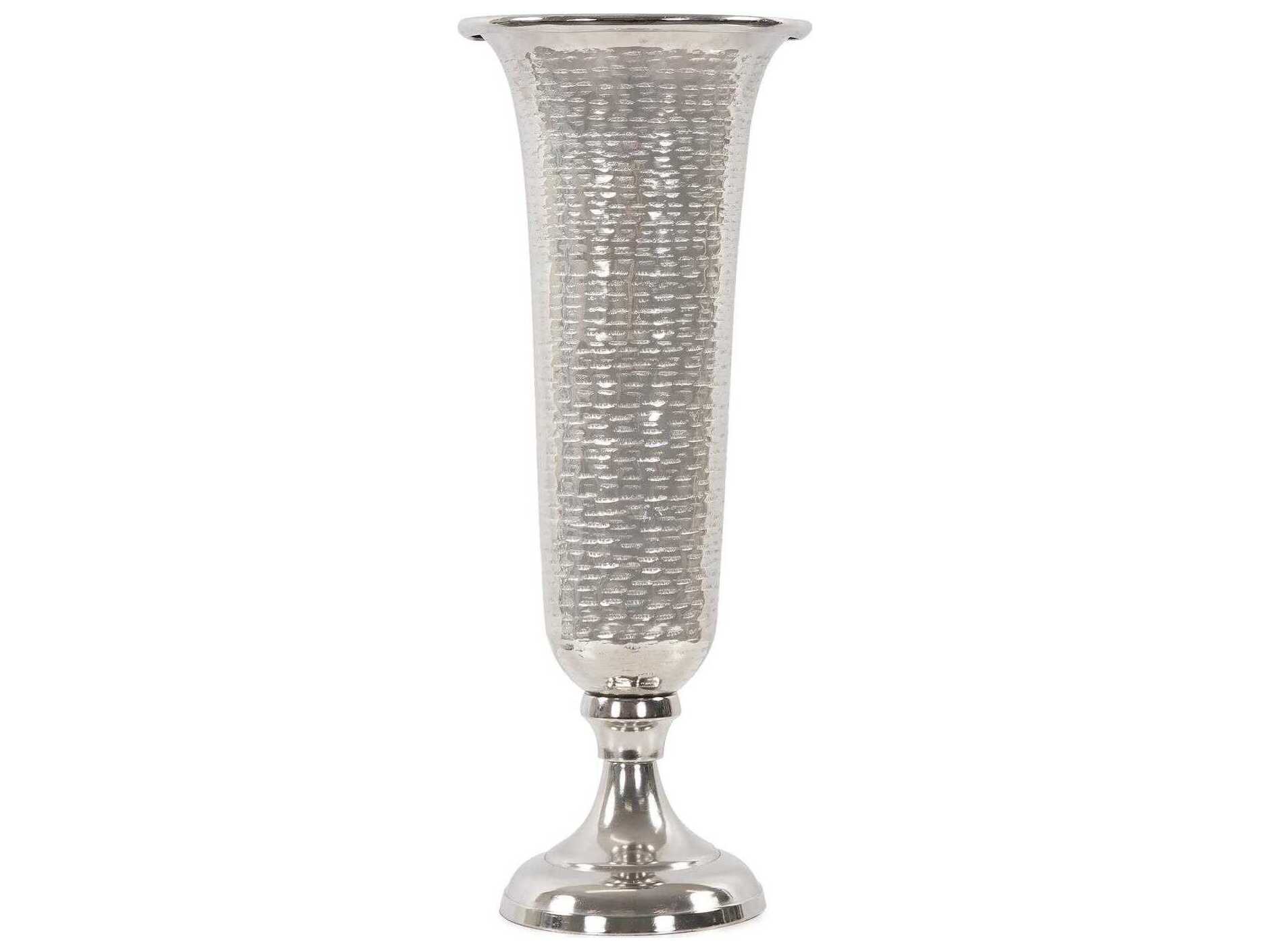 Howard Elliott Hammered Bright Silver Em Dash Flared Trumpet Vase