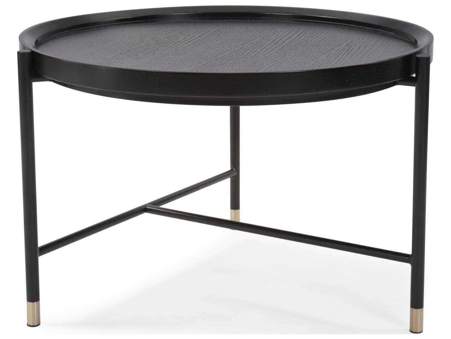 Howard Elliott Soho Round Wood Dark Ash Brass Coffee Table
