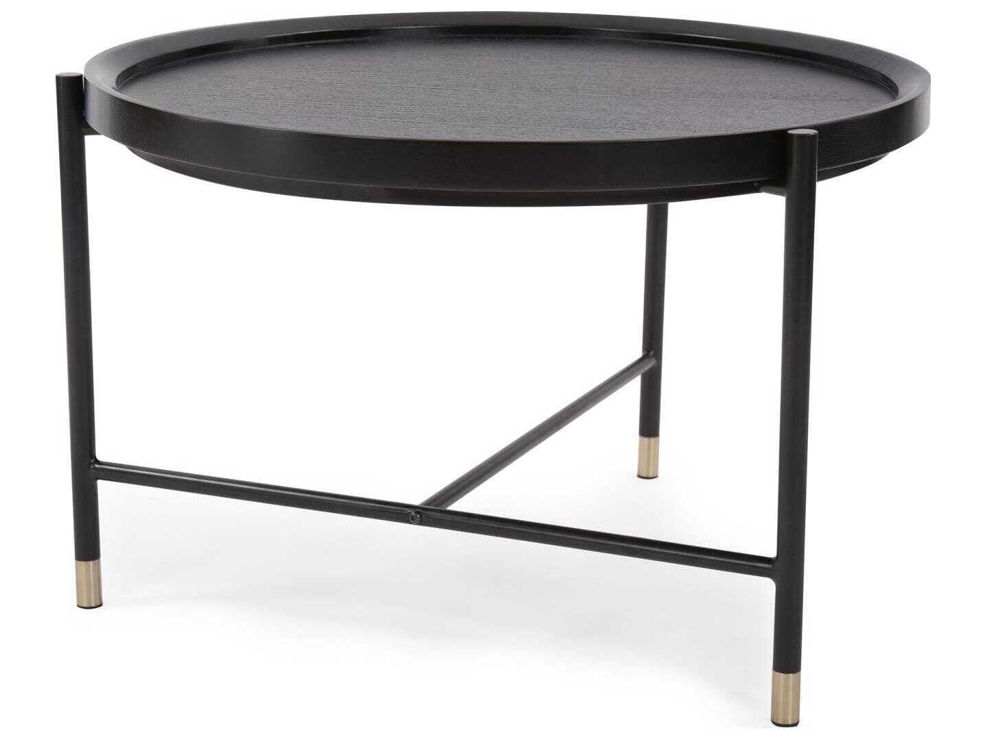 Howard Elliott Soho Round Wood Dark Ash Brass Coffee Table