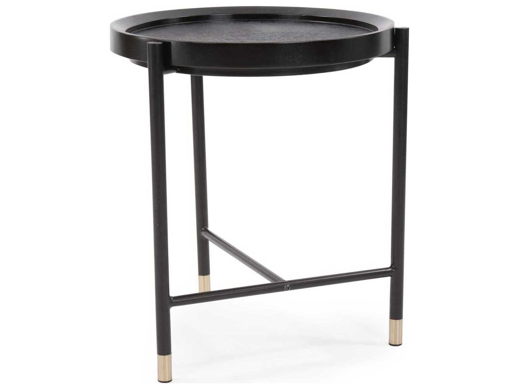 Howard Elliott Soho Round Wood Dark Ash Brass End Table